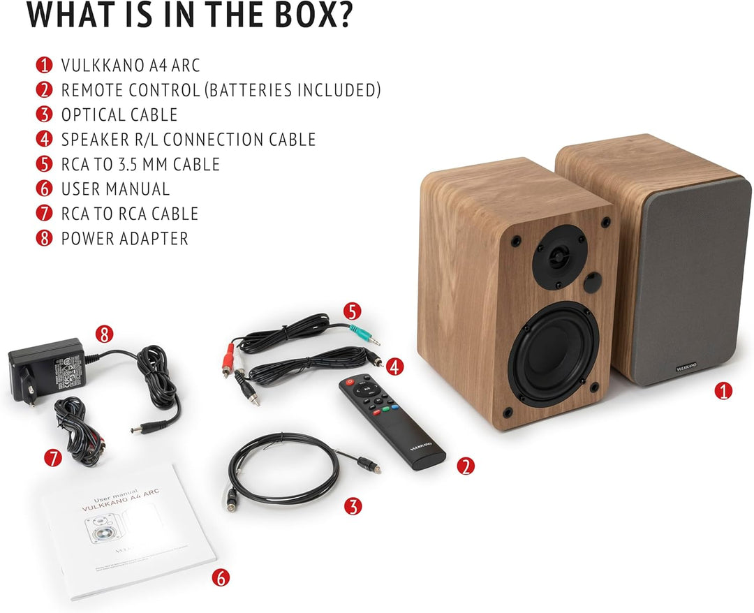 VULKKANO A4 ARC Aktivlautsprecher mit 4" Woofer, Bluetooth 5.0, HDMI ARC, Optica, RCA, USB, mit Subw