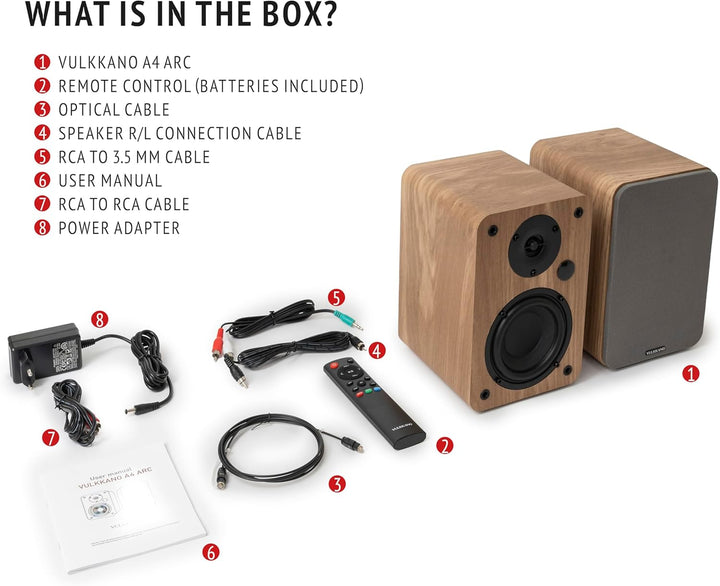 VULKKANO A4 ARC Aktivlautsprecher mit 4" Woofer, Bluetooth 5.0, HDMI ARC, Optica, RCA, USB, mit Subw