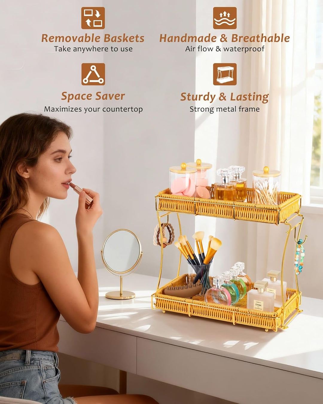 REFLYING Abnehmbarer Badezimmer Organizer, Skincare Parfüm Organizer, Küchen Organizer, Gewürzregal,