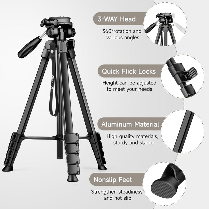 JOILCAN Kamera Stativ, 173cm leichtes Handy Stativ für Smartphone/iPhone/iPad mit Abnehmbarem Kopf,