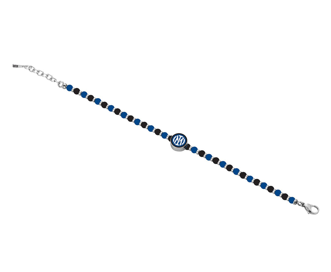 F.C. Internazionale Armband Edelstahl Steine, Herren, Schwarz Blau Stahl, Taglia Unica, Stein, Kein