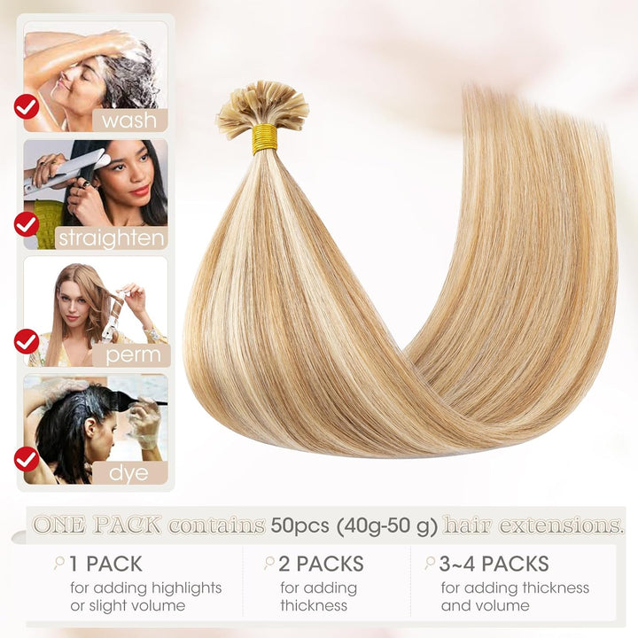 Elailite U-Tip Echthaar Bonding Extensions Keratin Haarverlängerung Haar für Mädchen 50 Strähnen 16"