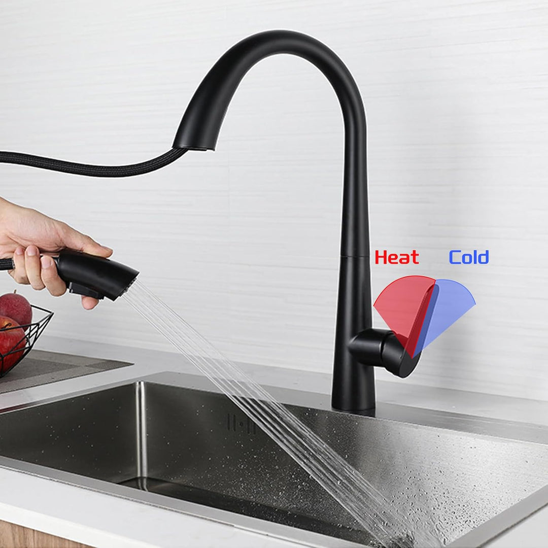 Wasserhahn Küche Schwarz,Hochdruck Küchenarmatur mit Herausziehbarem Sprüher,360° Drehbar Edelstahl