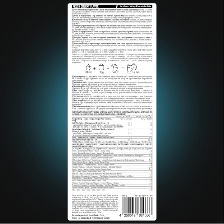 ESN ISOCLEAR Whey Isolate Protein Pulver, 1000g, Fresh Cherry, Proteinlimo mit fruchtig leckerem Ges