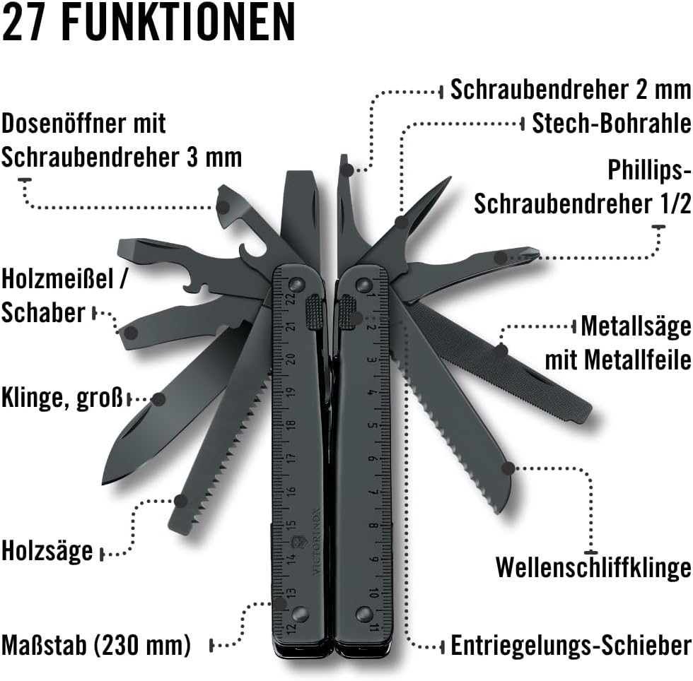 Victorinox Multifunktionstool, Swiss Tool BS mit Nylon-Gürteletui, Taschen Werkzeug, 27 Funktionen,