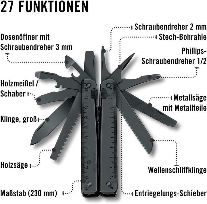 Victorinox Multifunktionstool, Swiss Tool BS mit Nylon-Gürteletui, Taschen Werkzeug, 27 Funktionen,