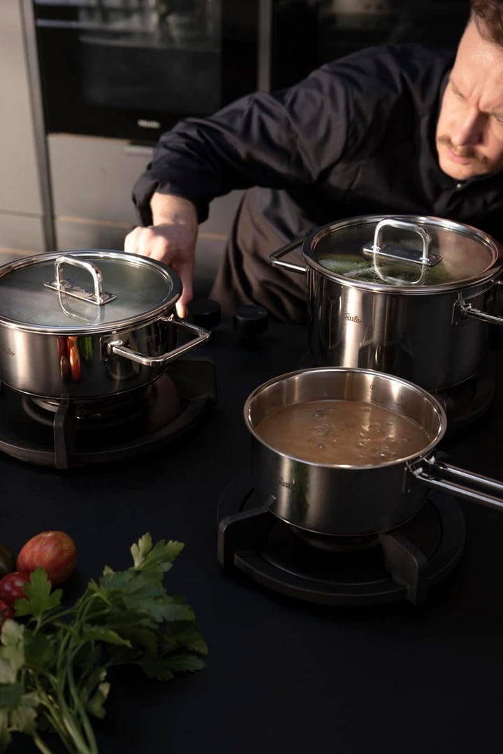 Fissler Viseo Pro Edelstahl-Topfset 5-teilig – Made in Germany, Glasdeckel, Superthermic Boden, Mess