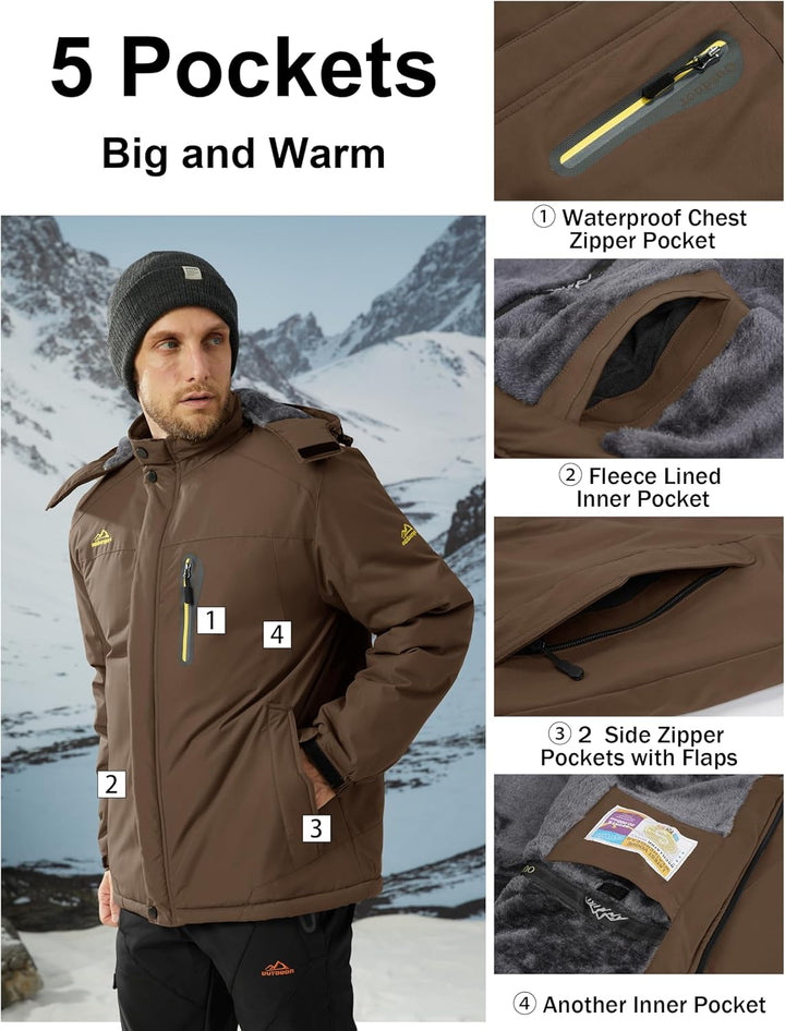 MAGCOMSEN Herren Winter Fleecejacke Warme Gefüttert Skijacke Outdoor Winddicht Wasserdicht Jacke Ver