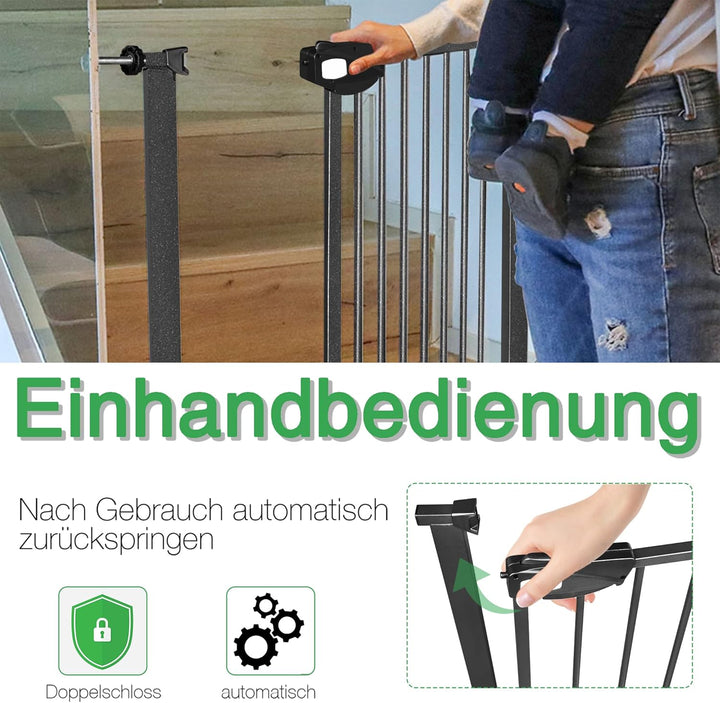 XMTECH Türschutzgitter Ohne Bohren Treppengitter für Kinder 105-115cm breit，Auto-Close Baby Türgitte
