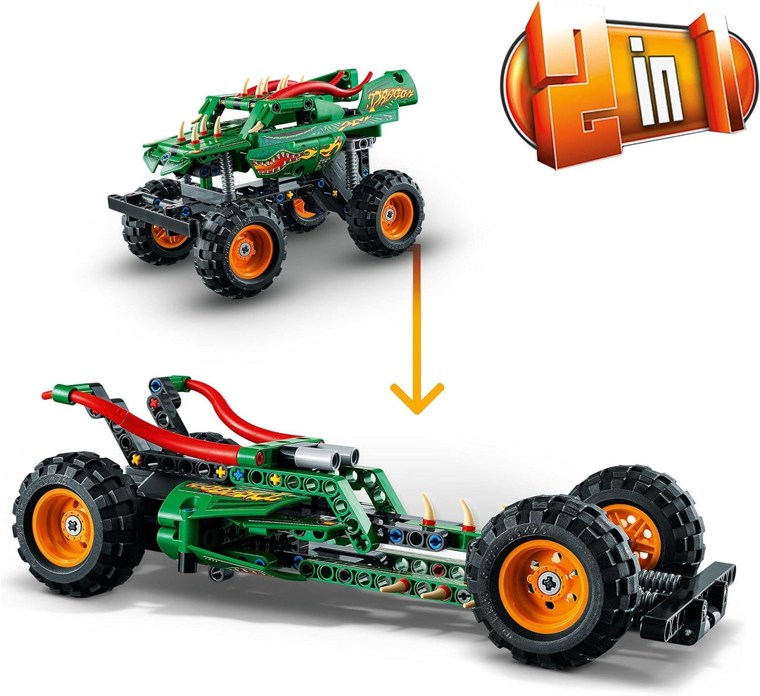 LEGO 42149 Technic Monster Jam Dragon, Monster Truck-Spielzeug für Jungen und Mädchen, 2in1-Rennwage