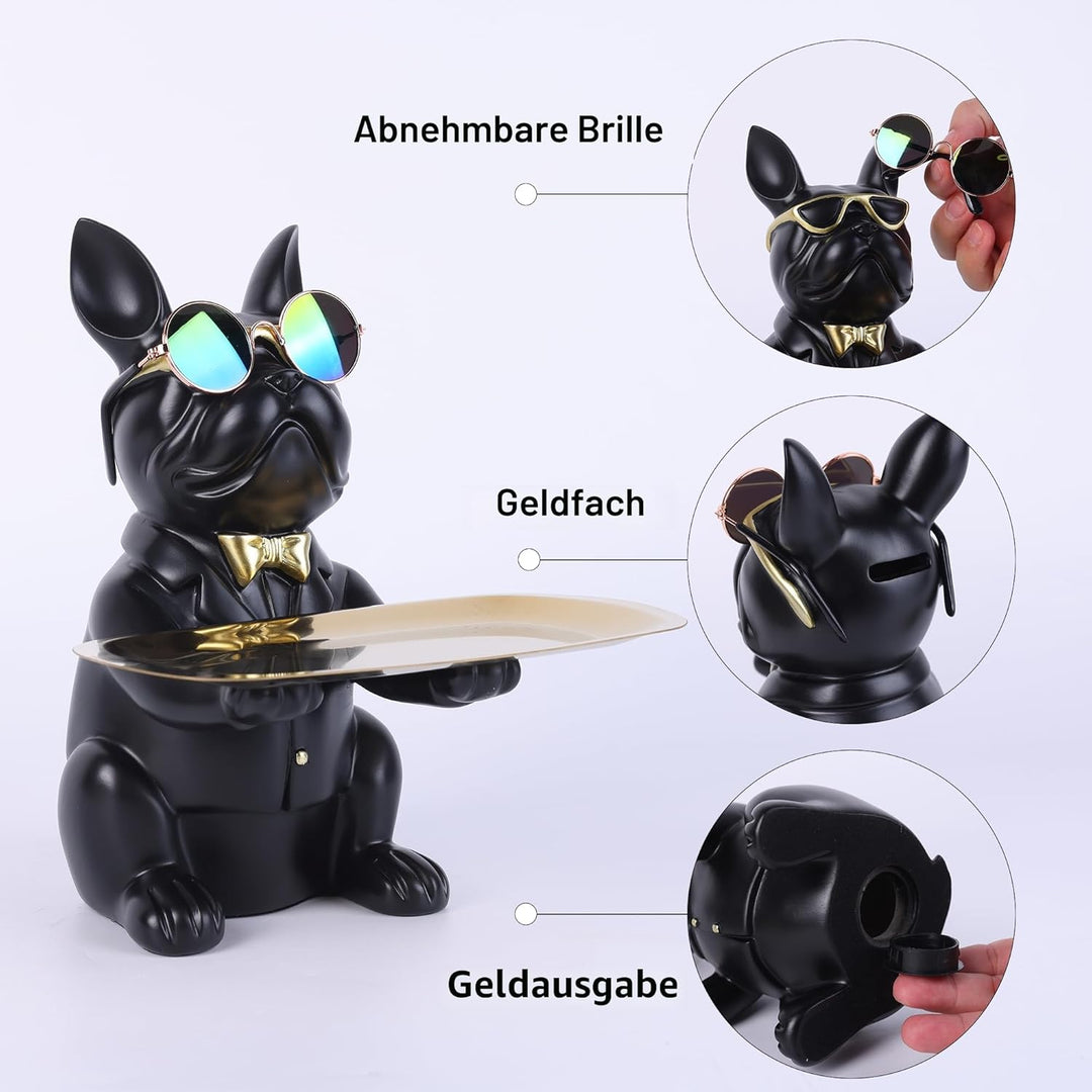 Deko Skulptur Bulldogge, Schlüsselschale Modern Schwarz, Schlüsselablage Flur, Deko Figuren Wohnzimm