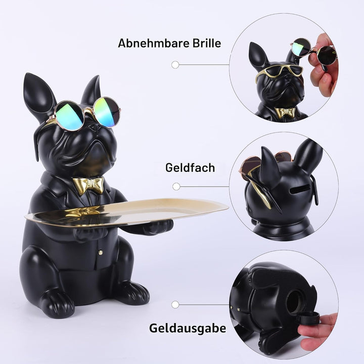Deko Skulptur Bulldogge, Schlüsselschale Modern Schwarz, Schlüsselablage Flur, Deko Figuren Wohnzimm