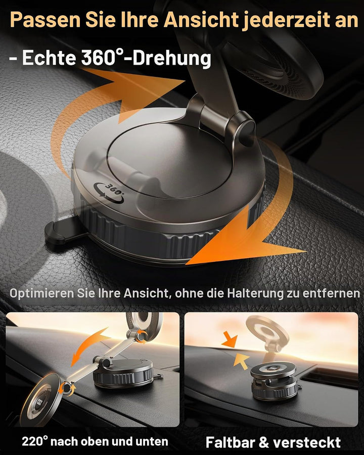YOSH Vakuum Handyhalterung Auto für MagSafe, Starke Saugkraft mit Twist-Lock, 360° drehbare Basis &amp;