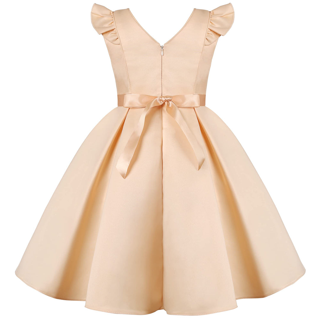 BUNNY LULU Mädchen Kleid mit schräger Schulter, Brautjungfer, Hochzeit, Prinzessin, Kinder, Schleife