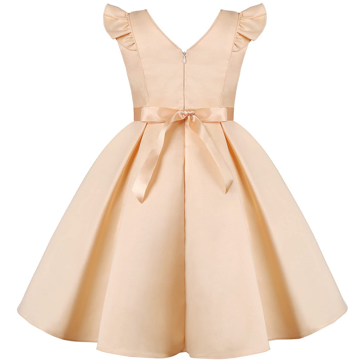 BUNNY LULU Mädchen Kleid mit schräger Schulter, Brautjungfer, Hochzeit, Prinzessin, Kinder, Schleife