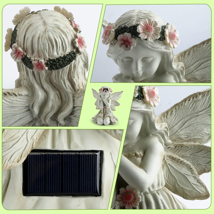 Solar Engel Gartenfiguren mit LED-Licht, Gebetsengel Solarleuchte,Herbstdeko Outdoor, Gartendeko Fig