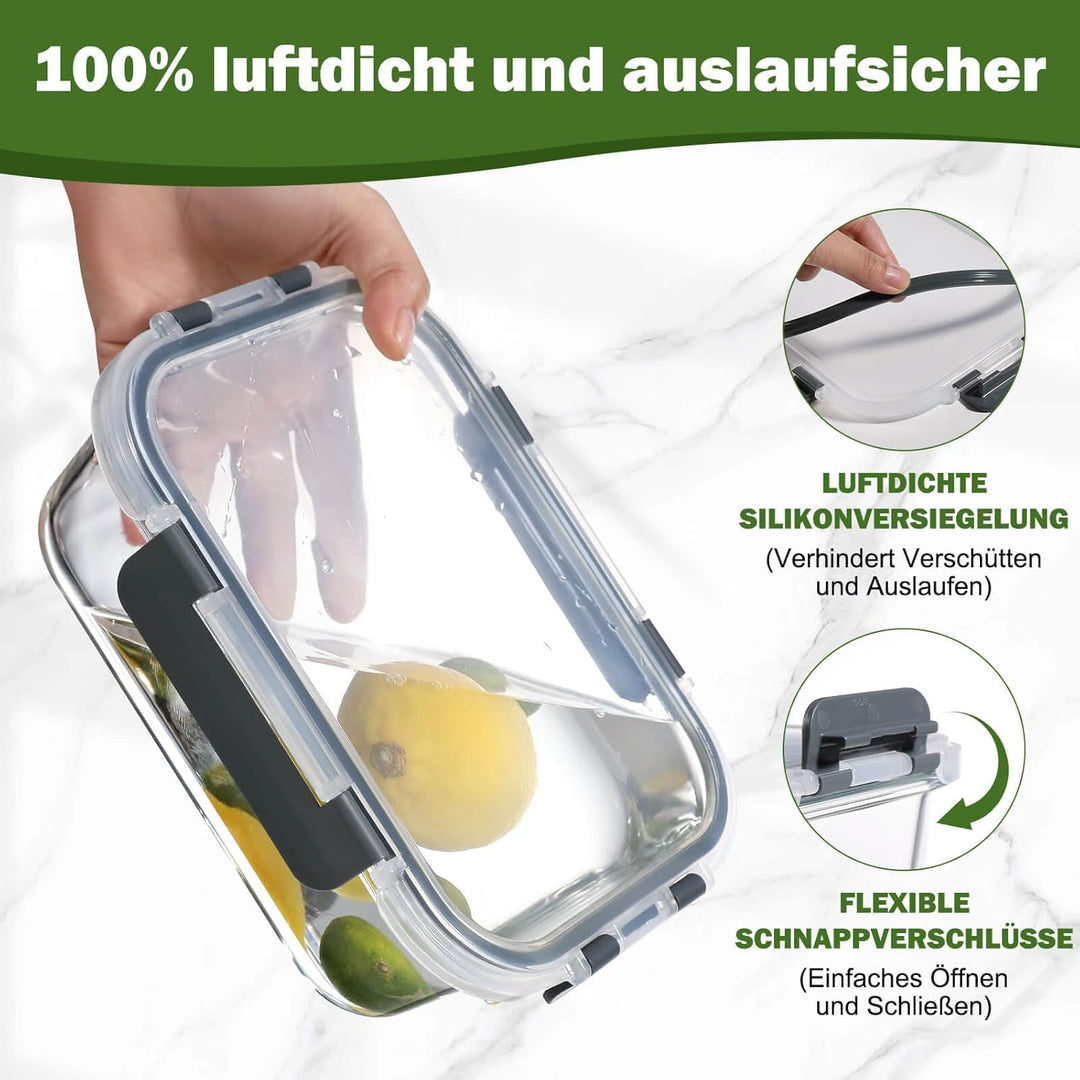 YASHE Glasbehälter mit Deckel, 10 Teile Stapelbar &amp; Luftdicht Meal Prep Boxen Glas für Spülmaschinen
