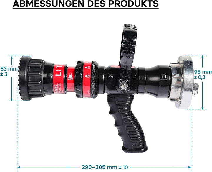Wiltec Hohlstrahlrohr mit 150/200/350/450 l/min, C Storzkupplung und stufenloser Sprühstrahlverstell