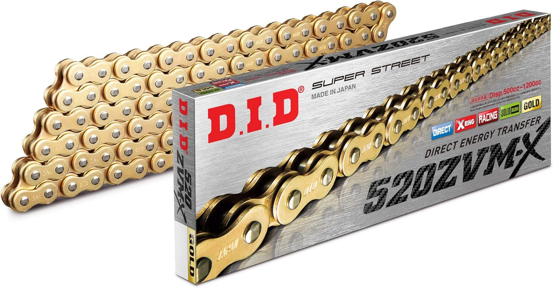 DID Kette 520 ZVMX, 118 Glieder (X-Ring gold), offen mit Nietschloss