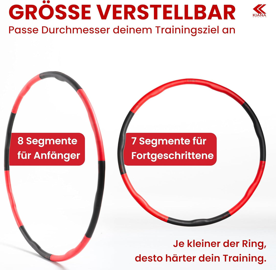 KIANA SPORTS® Hula Hoop Reifen Erwachsene inkl. Tasche und Übungsplan [1,2 kg] - Stabiler Hoola Hoop