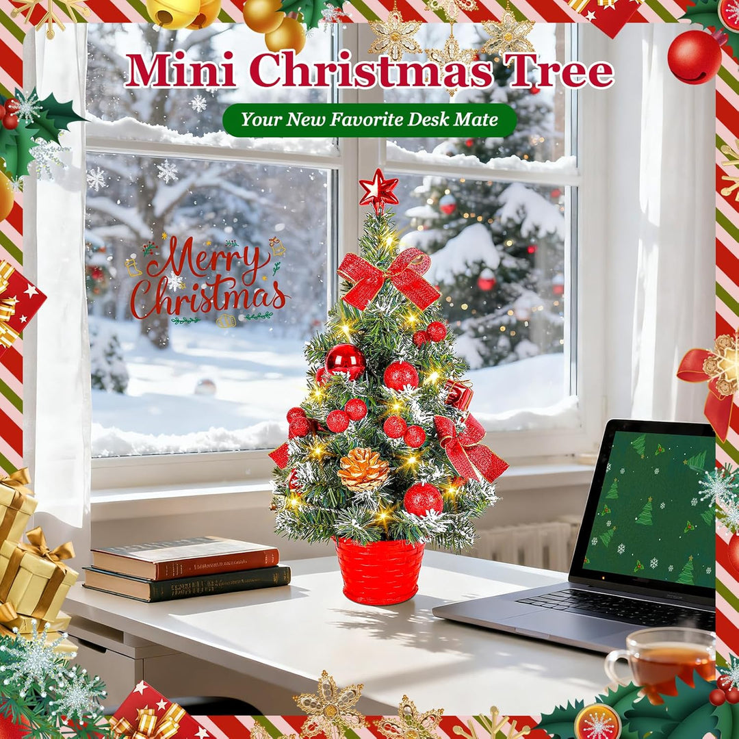 Kleiner Weihnachtsbaum mit Beleuchtung, 45CM Künstlicher Mini Weihnachtsbaum mit Stern und Deko, Ges