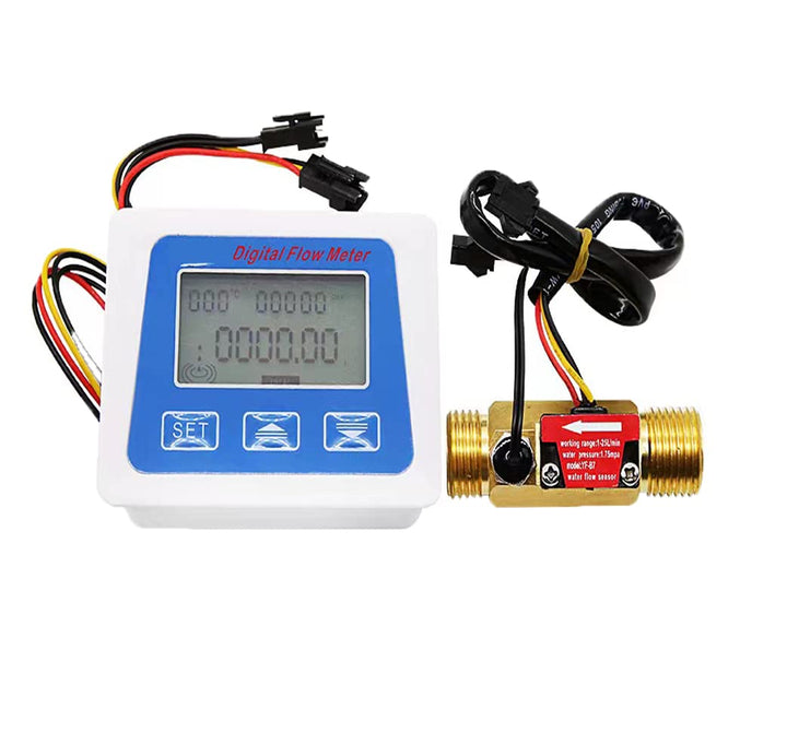 Wasserdurchfluss-Totalisierer und Durchflussmesser mit digitalem LCD-Display + G1/2 Zoll Hall-Effekt