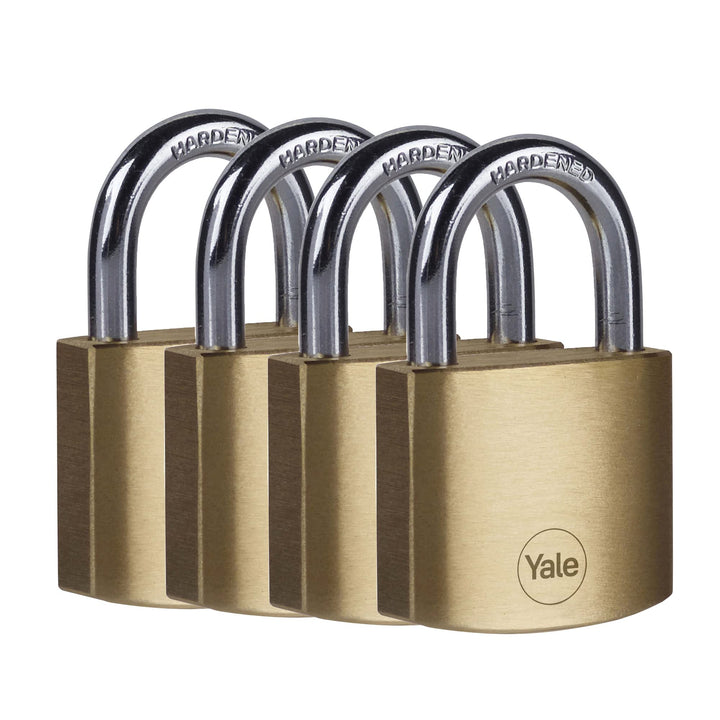 Yale - Y110B/40/122/4 Standardsicherheit 40mm Messing Vorhängeschloss, 4er Set - offener Stahlbügel
