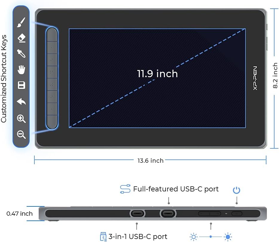 XP-PEN Artist 12 2. Generation Grafiktablett mit Display 11,9 Zoll 127% sRGB Farbraum mit X3 Smart-C
