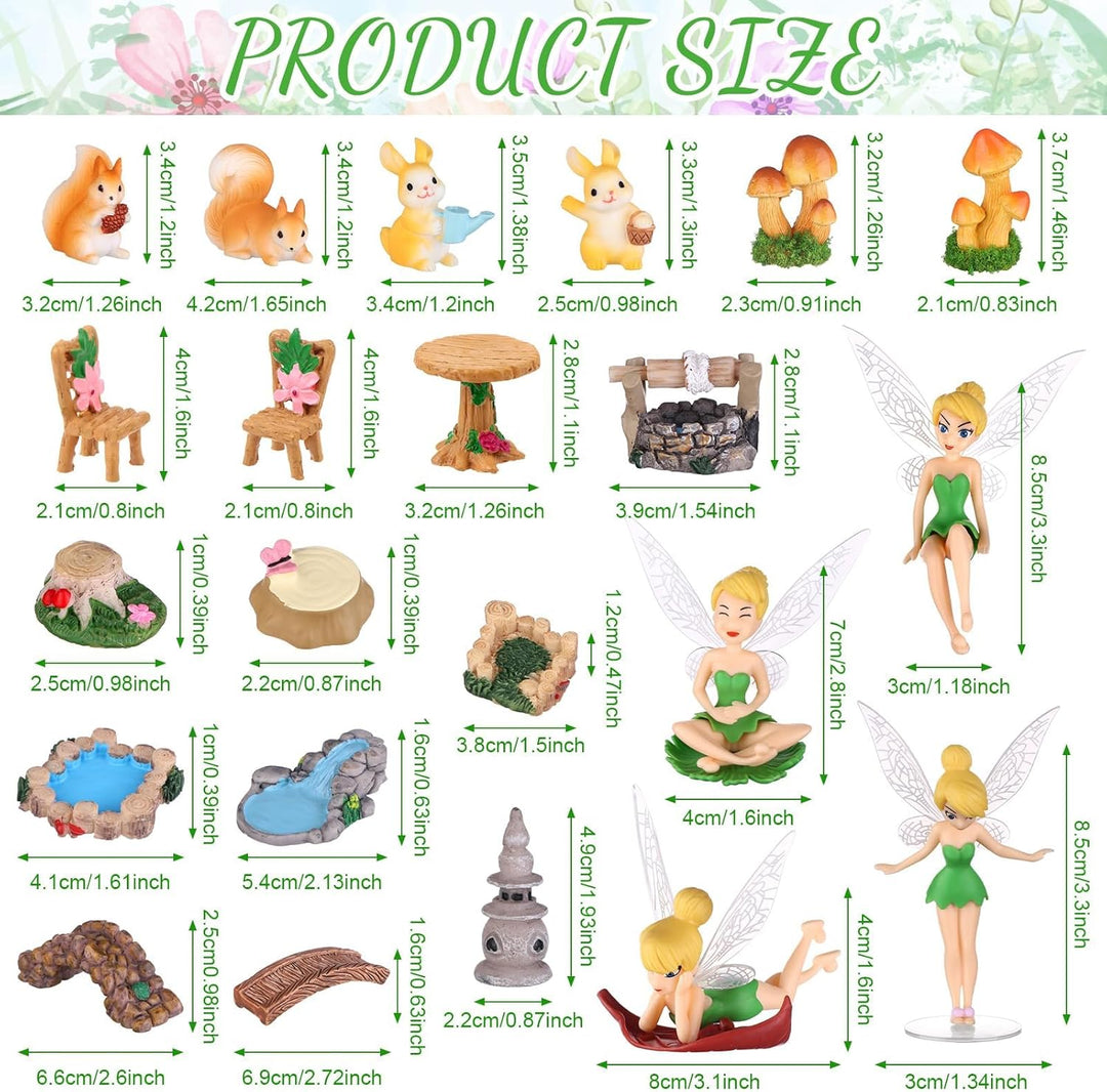 22 Stück Feengarten Zubehör Set Mini Fee Figuren Garten Tisch Set Harz Mini Pilze Hase Eichhörnchen