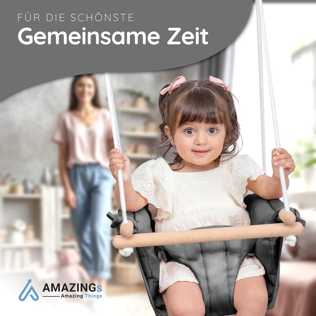 AMAZINGs Baby und Kinderschaukel | Mitwachsende Babyschaukel. Komplettset mit Aufhängung für Indoor