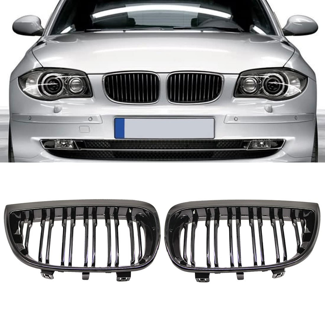 HZTWFC Kühlergrill vorne Niere Sportgitter Ersatz glänzend schwarz Doppellamellen für BMW E87 1er 20