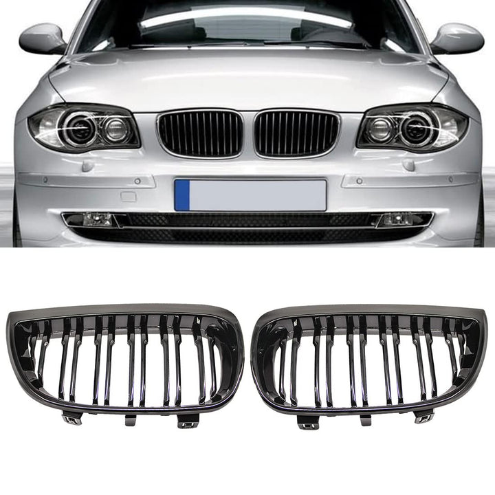 HZTWFC Kühlergrill vorne Niere Sportgitter Ersatz glänzend schwarz Doppellamellen für BMW E87 1er 20