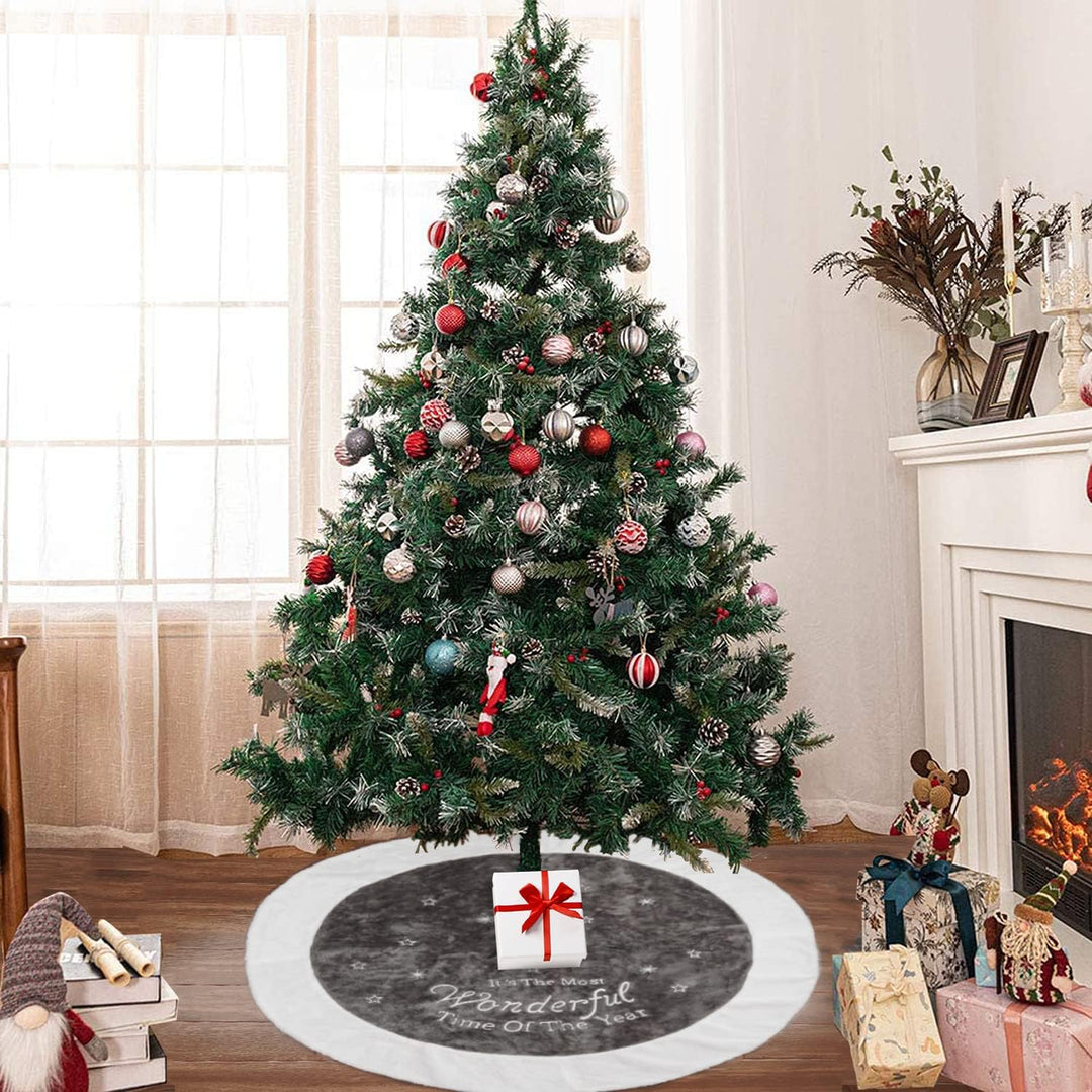 Ywlake Weihnachtsbaum-Rock Grosser Luxus-Kunstpelz-Weiss-Grau-Baum-Rock mit Schneeflocken-Doppelschi