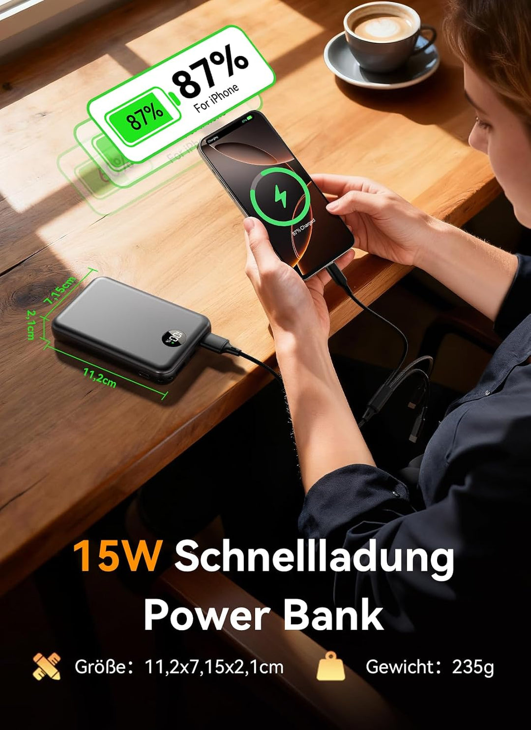 Power Bank 27000mAh, Ultra Kompakte Powerbank Schnellladen USB C, Externer Akku mit LED Display & 3-