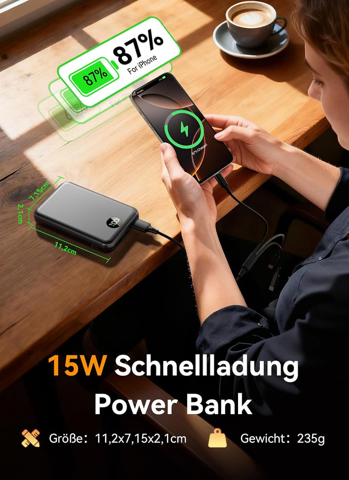 Power Bank 27000mAh, Ultra Kompakte Powerbank Schnellladen USB C, Externer Akku mit LED Display & 3-