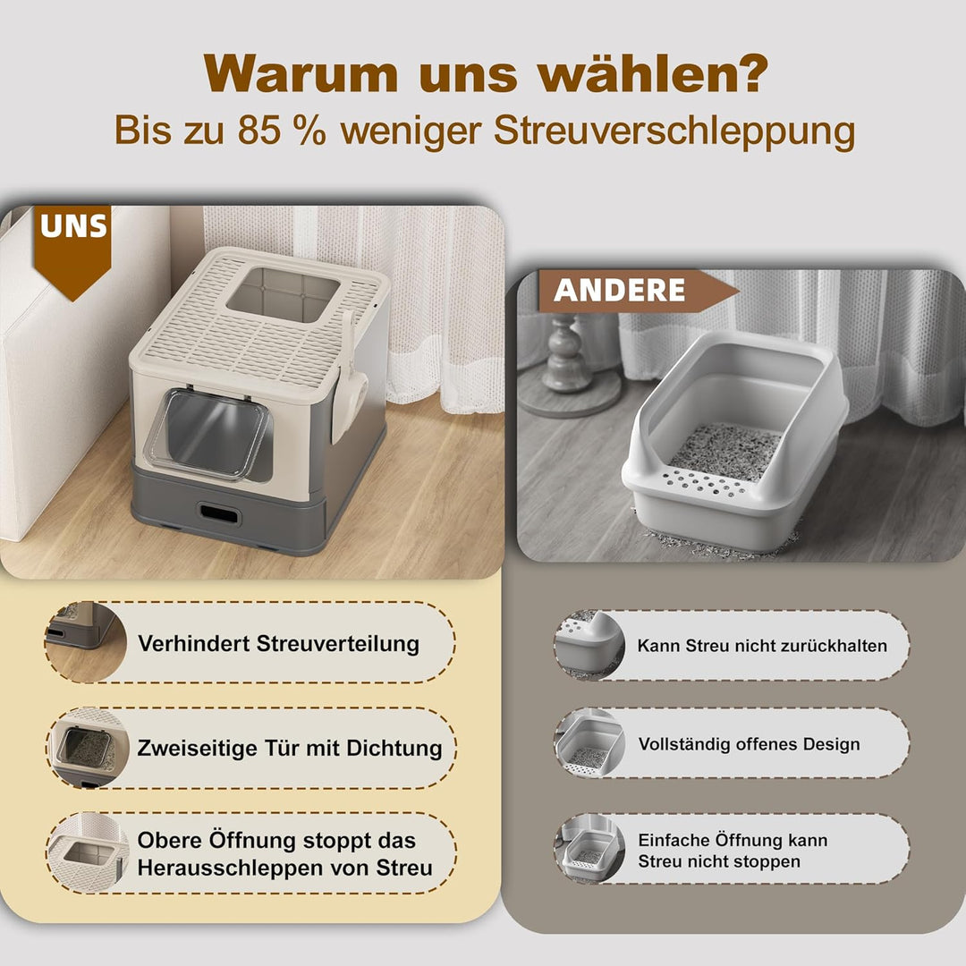 Pakeway Katzenklo aus Edelstahl Geschlossen mit 2 Einstiegsmöglichkeiten Grosse Hygienische Katzento