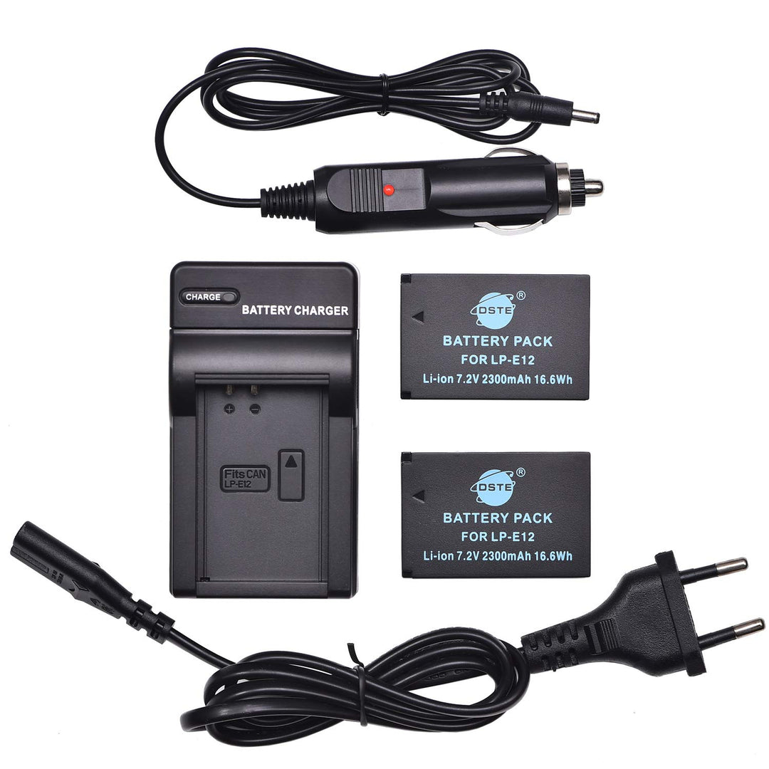 DSTE（2 Pack） Ersatz Batterie und DC136E Reise Ladegerät Kompatibel für Canon LP-E12 EOS M M2 100D Re