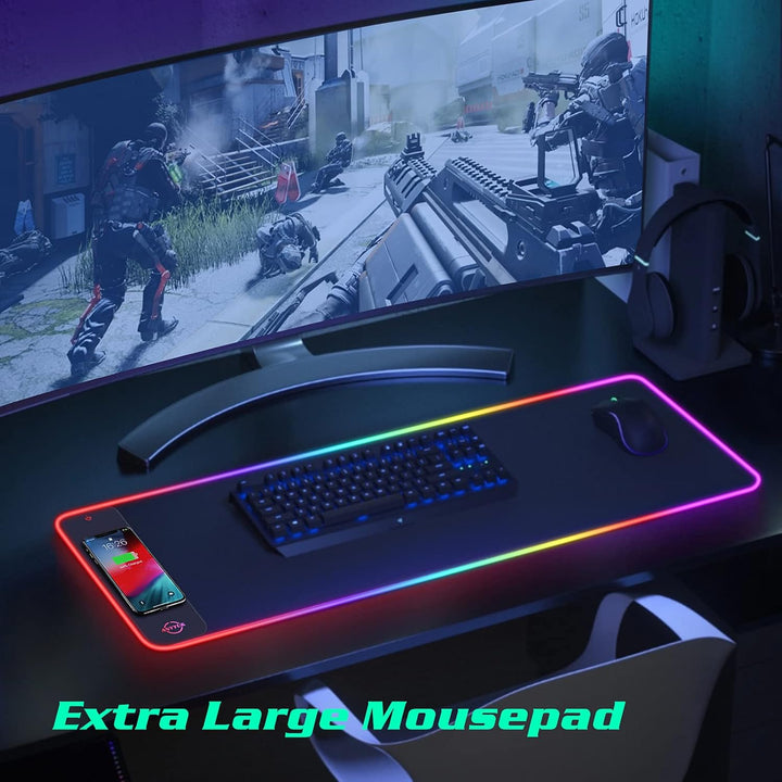 RGB Gaming LED Mauspad - 15W Mauspad mit Kabellosem Laden, 10 Lichtmodi Extra Grosses Mauspad Rutsch