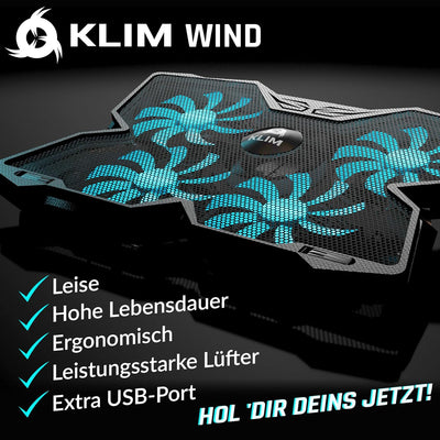 KLIM Wind Laptop Kühler - Mehr als 500 000 verkaufte Einheiten - NEU 2023 - Leistungsstark - Schnell