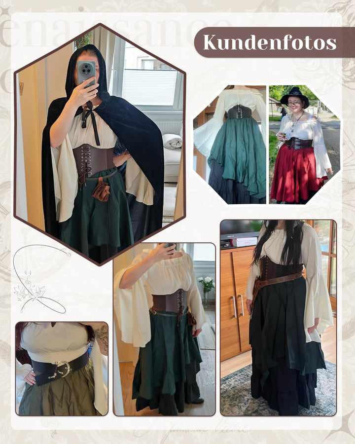 Fiamll Damen Mittelalter Kleid Renaissance Kleid Mittelalter Kostüm Trompete Ärmel Viktorianische Kl