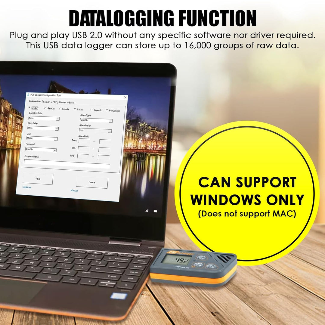 Digitale USB Datenlogger Feuchte/Temperatur/Druck Barometrische Daten Logger Messgerät, Plug & Play,