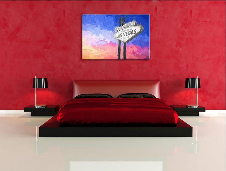 bekanntes Las Vegas Schild Format: 100x70 auf Leinwand, XXL riesige Bilder fertig gerahmt mit Keilra