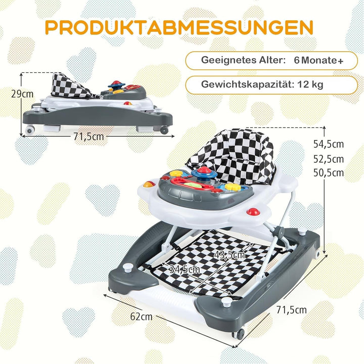 FANTASK Lauflernhilfe, Baby Walker 6-in-1 höhenverstellbar, Lauflernhilfe klappbar mit abnehmbarem S