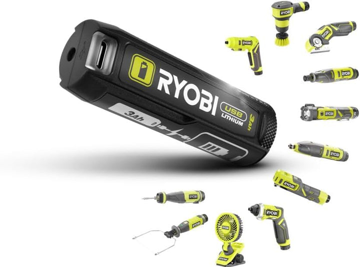 RYOBI 4 V USB-LITHIUM 3er Akku-Ladegerät RC43P, Sequenzielles Ladegerät mit bis zu drei Akku Steckpo