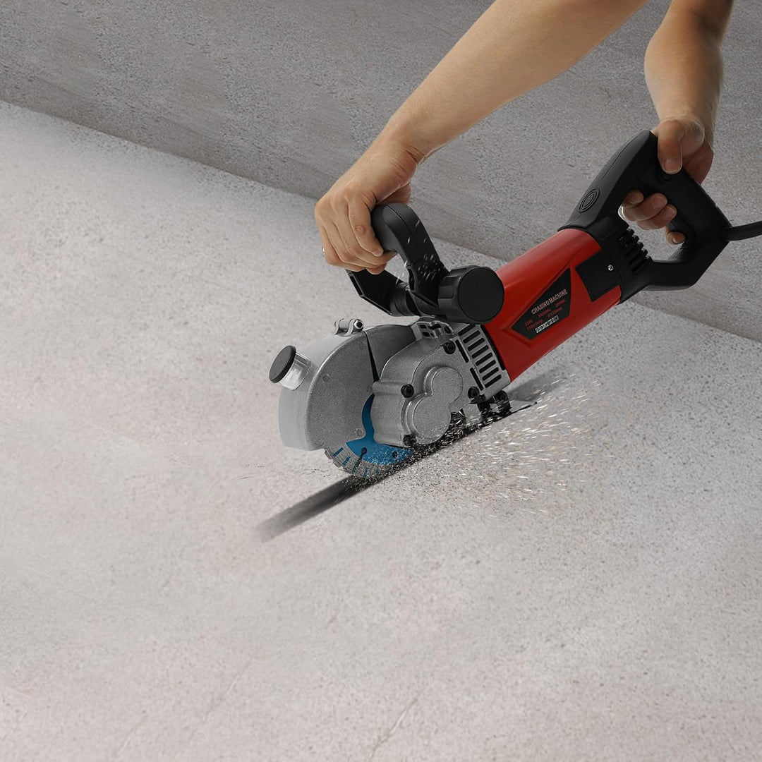 2800W Schlitzmaschine 5 Klingen Laserführung Wasserpumpe für Beton | Mauernutfräse mit 180° Drehbare