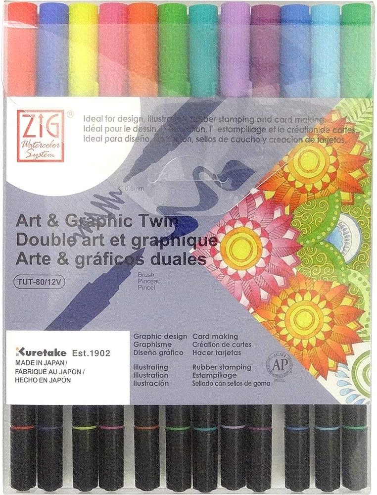 Kuretake TUT-80/12VBR Farbenset, Plastik, diverse farben, 19,4 x 14,4 x 1,5 cm
