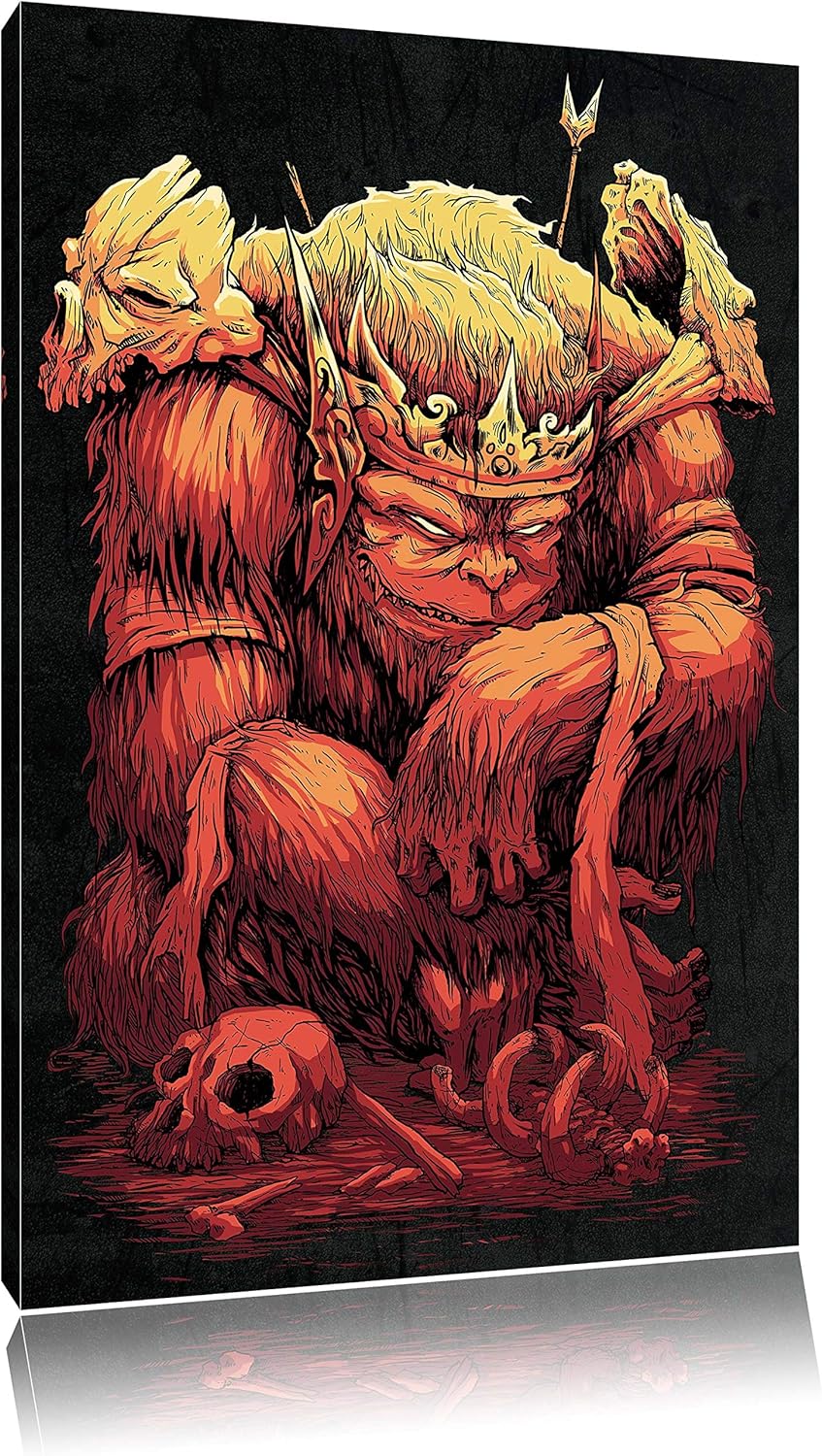 Dark King-Ape black Bild auf Leinwand, XXL riesige Bilder fertig gerahmt mit Keilrahmen, Kunstdruck