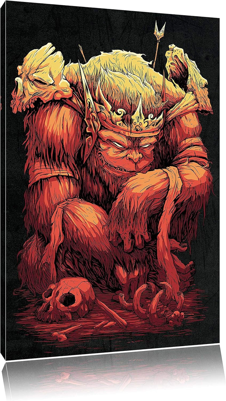 Dark King-Ape black Bild auf Leinwand, XXL riesige Bilder fertig gerahmt mit Keilrahmen, Kunstdruck