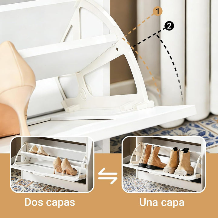 SoBuy Schuhschrank schmal mit 2 Klappen 60x80x25cm für Flur | Schuhkipper mit höhenverstellbaren Fäc
