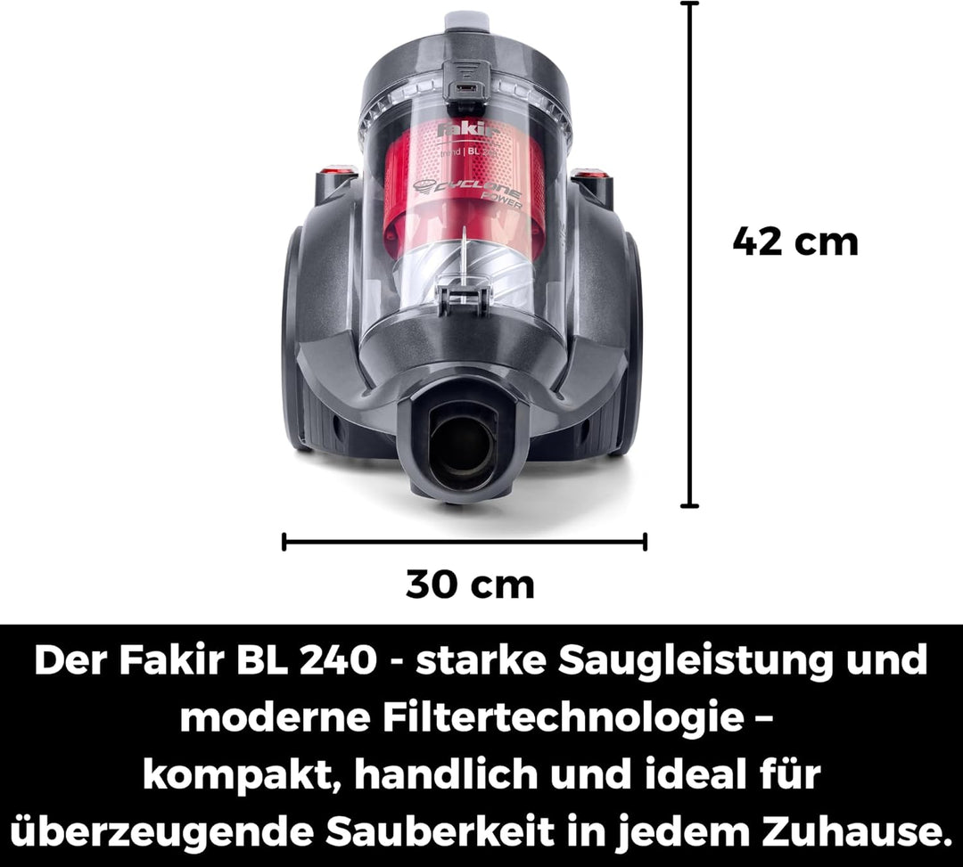 Fakir BL 240 Trend - Premium Staubsauger beutellos, Staubsauger HEPA 13, Langes Kabel und sehr stark